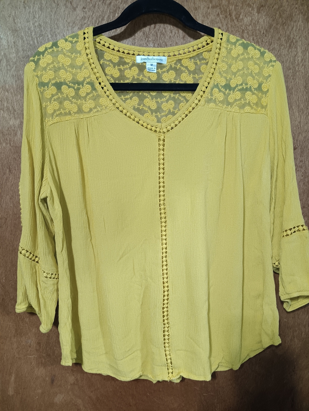 JohnPaulRichard Mustard Yellow Lace Yoke V-Neck Blouse